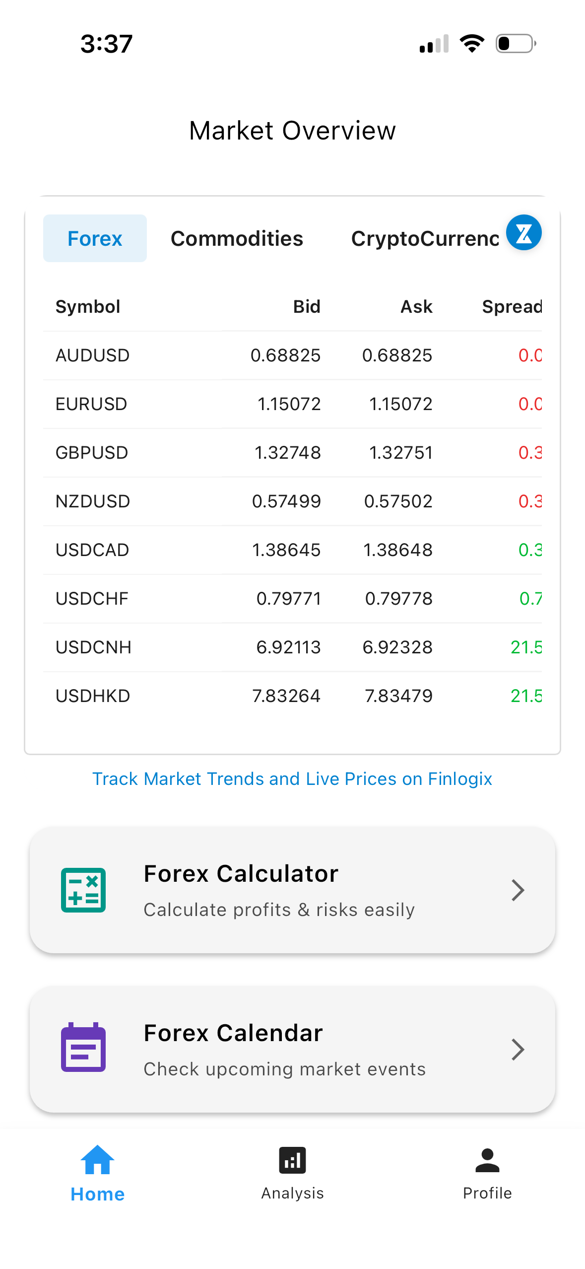 Forex Genius home screen